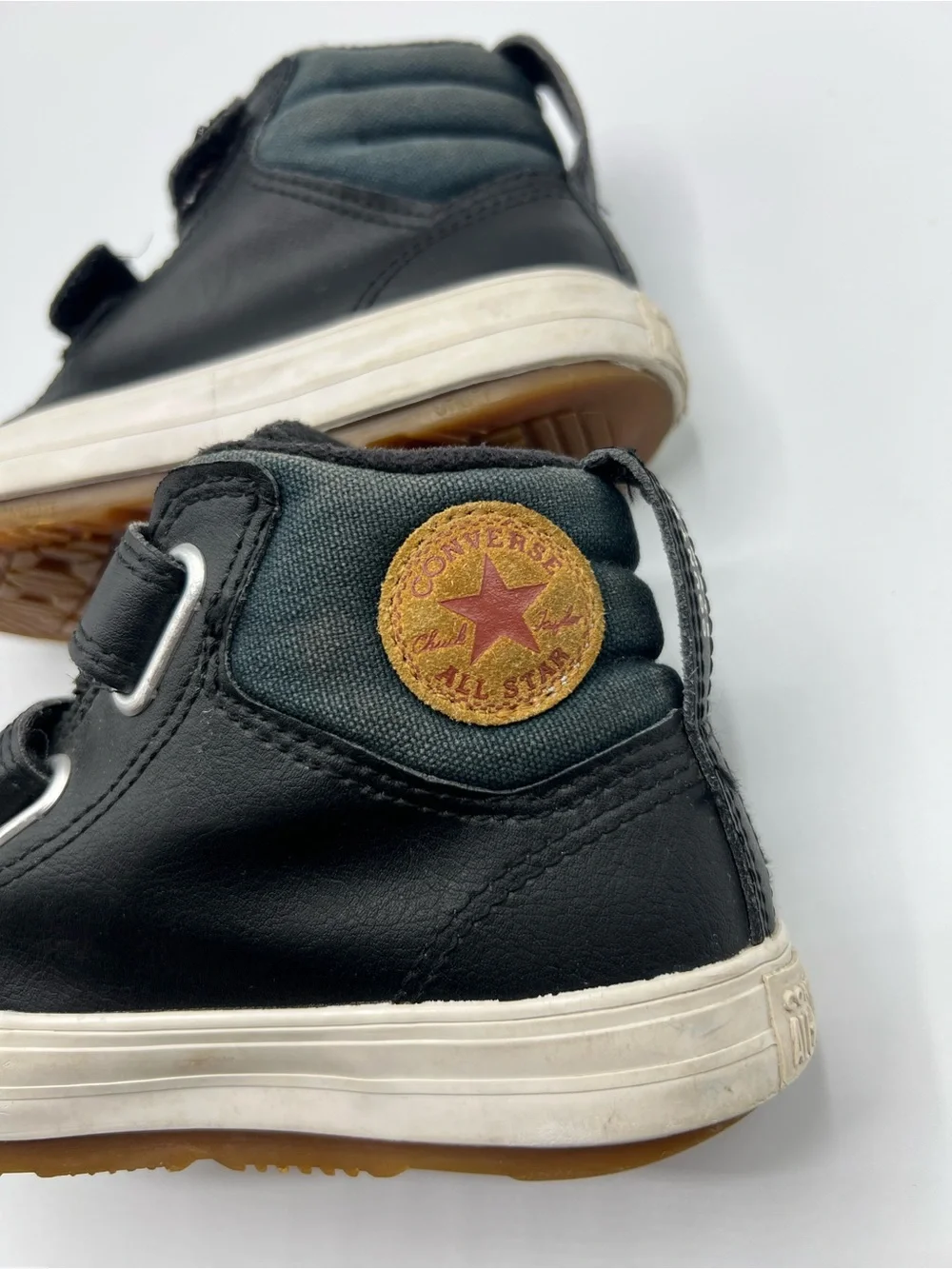 Converse Kids Black High-Top Sneakers with White Toe Cap - Velcro Straps
